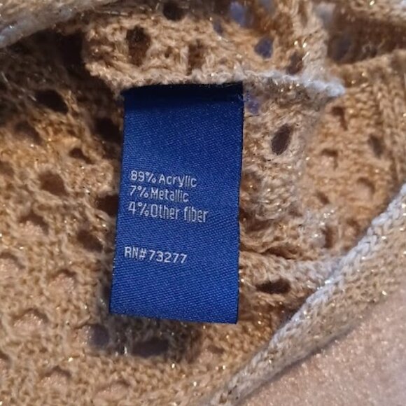 APT 9 Tan Crochet Hollow out scoop neck long sleeve top w/gold sparkles size XL - Picture 4 of 10